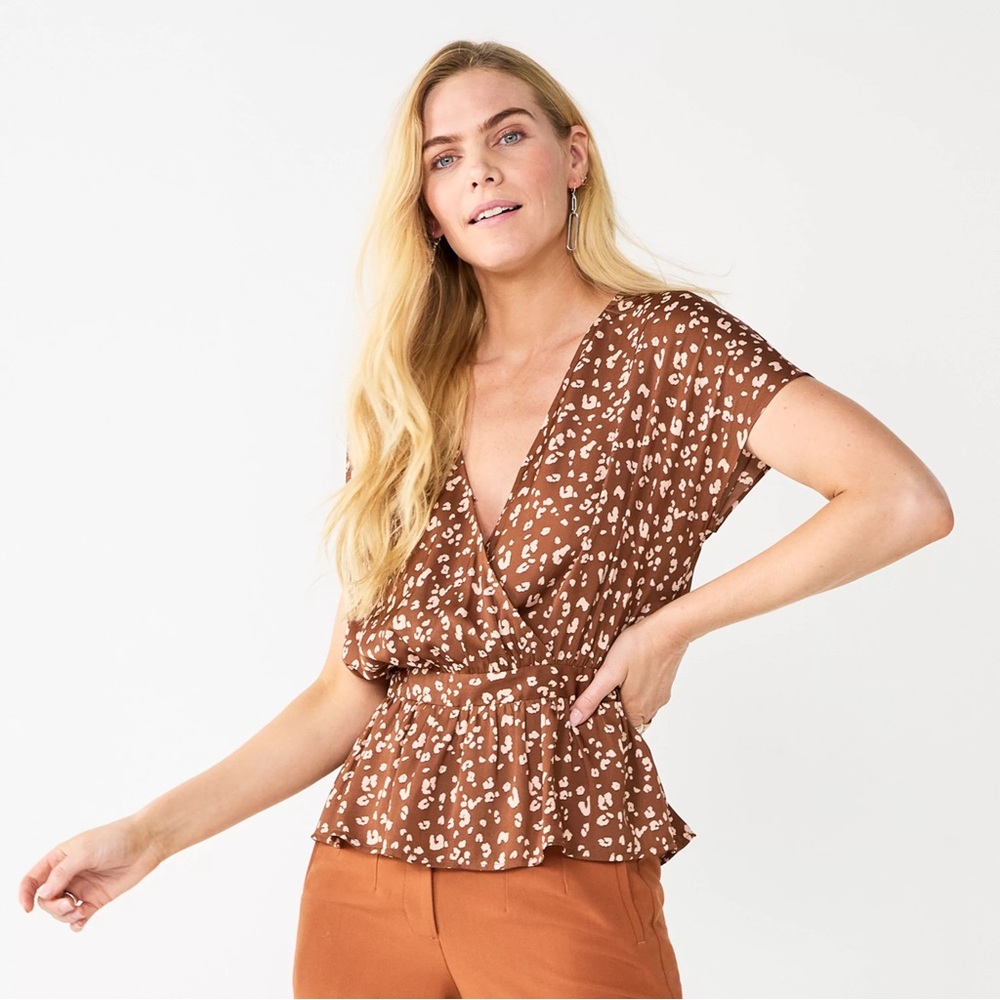 Nine West Cocoa Leopard Top Size M